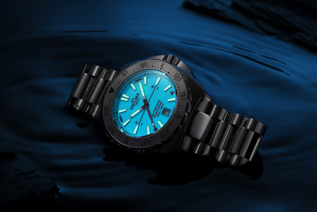 DELMA Oceanmaster Lume with fully luminous blue dial